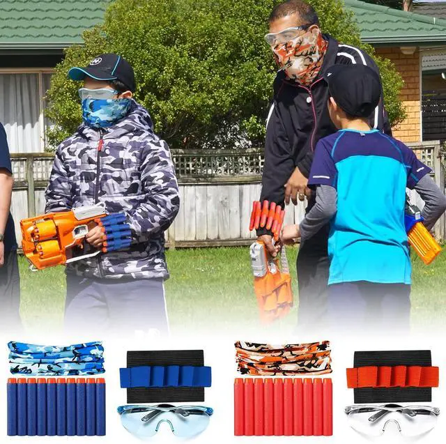 Alt view image 6 of 7 - Sosation 32 Pcs Gun Party Supplies and Favors Compatible with Nerf Include Tactical Glasses Face Mask Foam Darts Wrist Ammo Holder Gun Accessories Party Favors