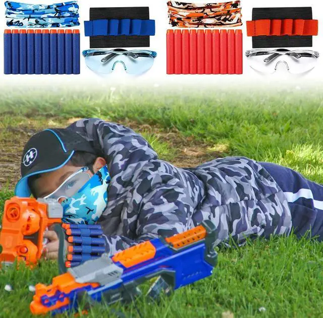 Alt view image 7 of 7 - Sosation 32 Pcs Gun Party Supplies and Favors Compatible with Nerf Include Tactical Glasses Face Mask Foam Darts Wrist Ammo Holder Gun Accessories Party Favors