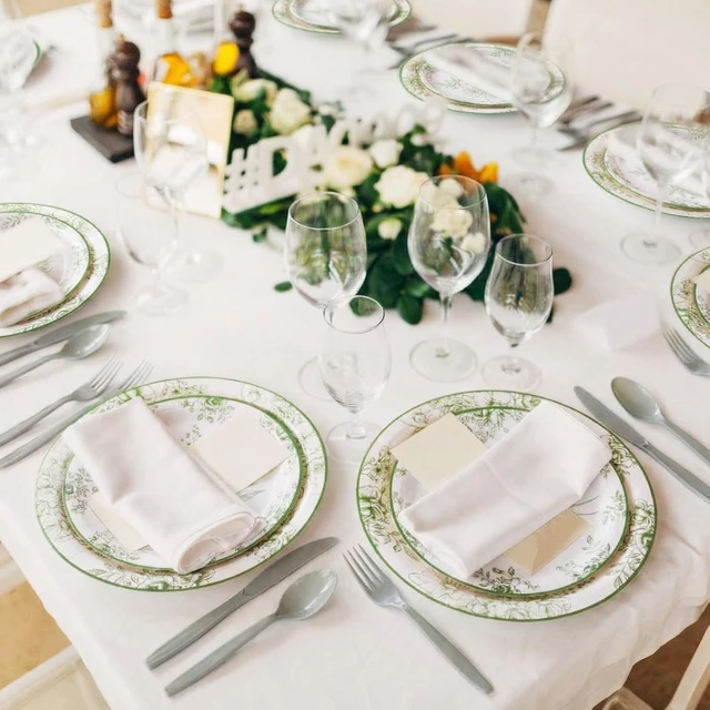 Alt view image 4 of 6 - Ziliny 350 Pcs Tea Party Supplies Spring Summer Party Tableware Set Disposable Plates Napkins Paper Cups Plastic Cutlery Set for Birthday Bridal Baby Shower Serves 50 (Green Floral)