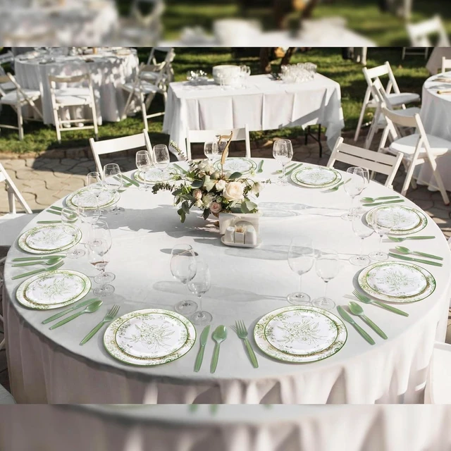 Alt view image 6 of 6 - Ziliny 350 Pcs Tea Party Supplies Spring Summer Party Tableware Set Disposable Plates Napkins Paper Cups Plastic Cutlery Set for Birthday Bridal Baby Shower Serves 50 (Green Floral)