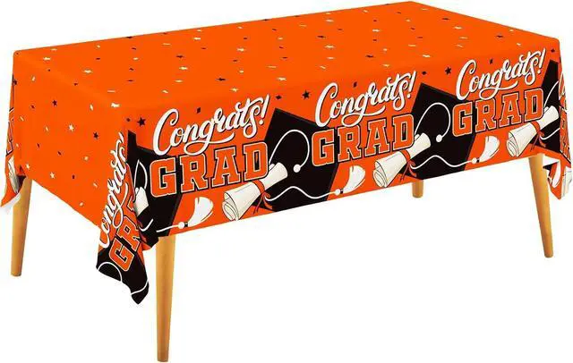 Main image of Gatherfun Graduation Decorations 2026 Kit - 2 Pcs Orange Gongrats Grad Tablecover for Party DecorationsGraduation Plastic Table Covers 54"x108"