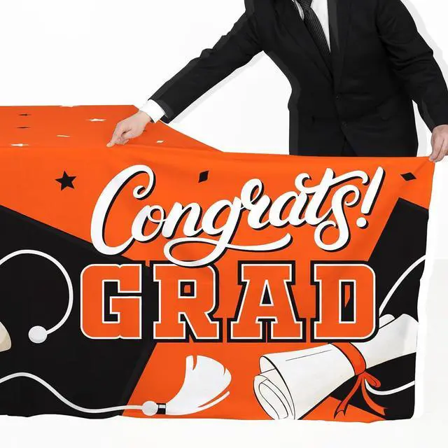 Alt view image 3 of 7 - Gatherfun Graduation Decorations 2026 Kit - 2 Pcs Orange Gongrats Grad Tablecover for Party DecorationsGraduation Plastic Table Covers 54"x108"