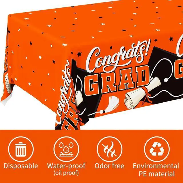 Alt view image 7 of 7 - Gatherfun Graduation Decorations 2026 Kit - 2 Pcs Orange Gongrats Grad Tablecover for Party DecorationsGraduation Plastic Table Covers 54"x108"