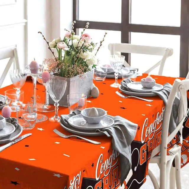 Alt view image 6 of 7 - Gatherfun Graduation Decorations 2026 Kit - 2 Pcs Orange Gongrats Grad Tablecover for Party DecorationsGraduation Plastic Table Covers 54"x108"