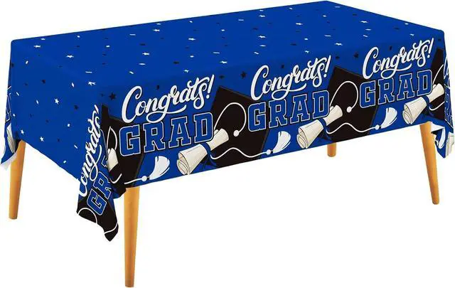 Main image of Gatherfun Graduation Decorations Kit - 2 Pcs Blue Gongrats Grad Tablecover for Party DecorationsGraduation Plastic Table Covers 54"x108"