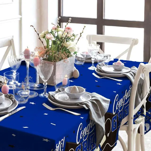 Alt view image 6 of 7 - Gatherfun Graduation Decorations Kit - 2 Pcs Blue Gongrats Grad Tablecover for Party DecorationsGraduation Plastic Table Covers 54"x108"