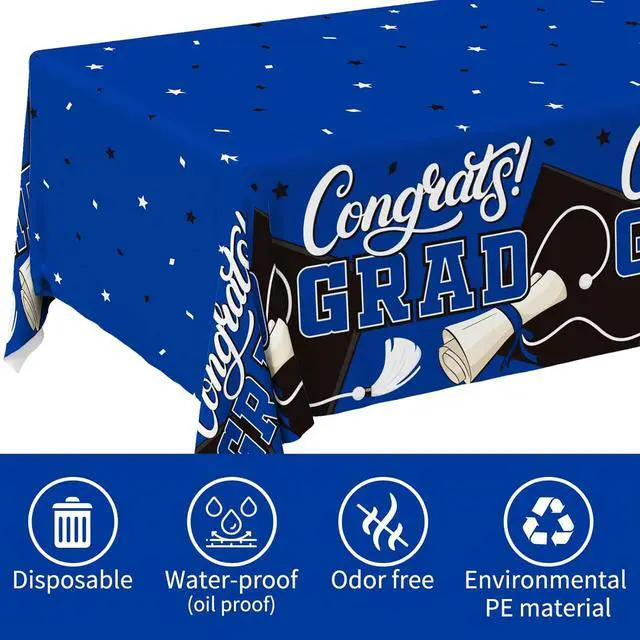 Alt view image 7 of 7 - Gatherfun Graduation Decorations Kit - 2 Pcs Blue Gongrats Grad Tablecover for Party DecorationsGraduation Plastic Table Covers 54"x108"