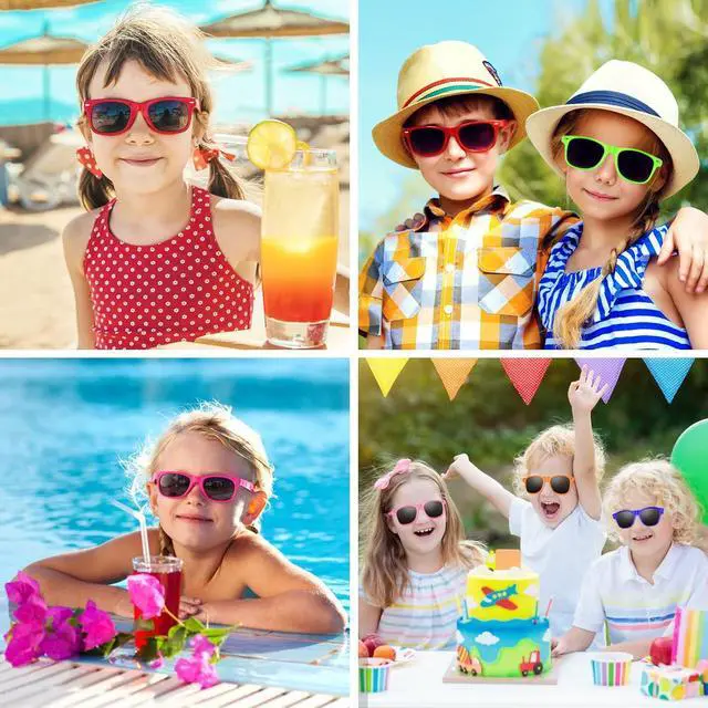 Alt view image 7 of 7 - 100 Pack Neon Kids Sunglasses Party Favors for Birthday Party Summer Beach Pool Party Supplies