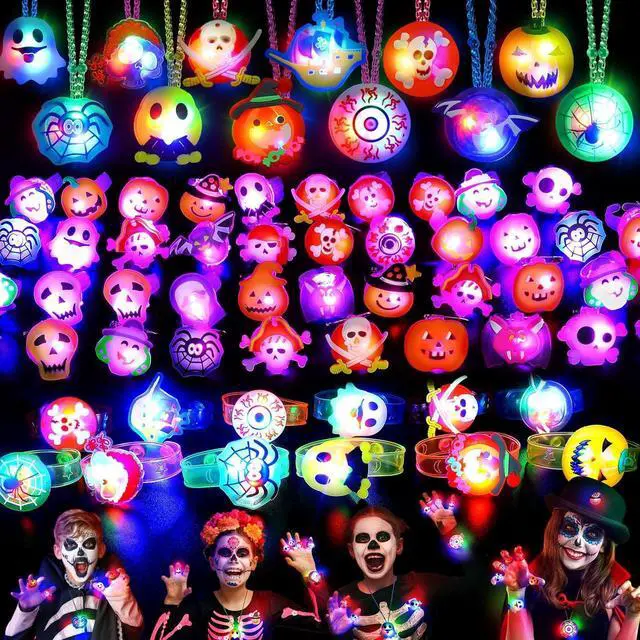 Main image of 118 PCS Halloween Party Favors Bulk, 80 Rings, 14 Brooches, 12 Necklaces, 12 Bracelets,Halloween Toys for Kids, Glow in the Dark Toys, Bulk Halloween Goodie Bag Fillers, Halloween Party Supplies