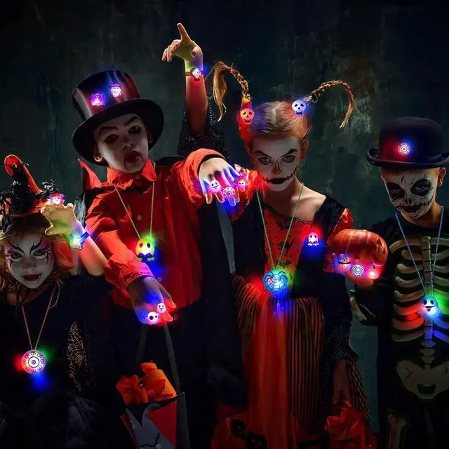 Alt view image 5 of 7 - 118 PCS Halloween Party Favors Bulk, 80 Rings, 14 Brooches, 12 Necklaces, 12 Bracelets,Halloween Toys for Kids, Glow in the Dark Toys, Bulk Halloween Goodie Bag Fillers, Halloween Party Supplies