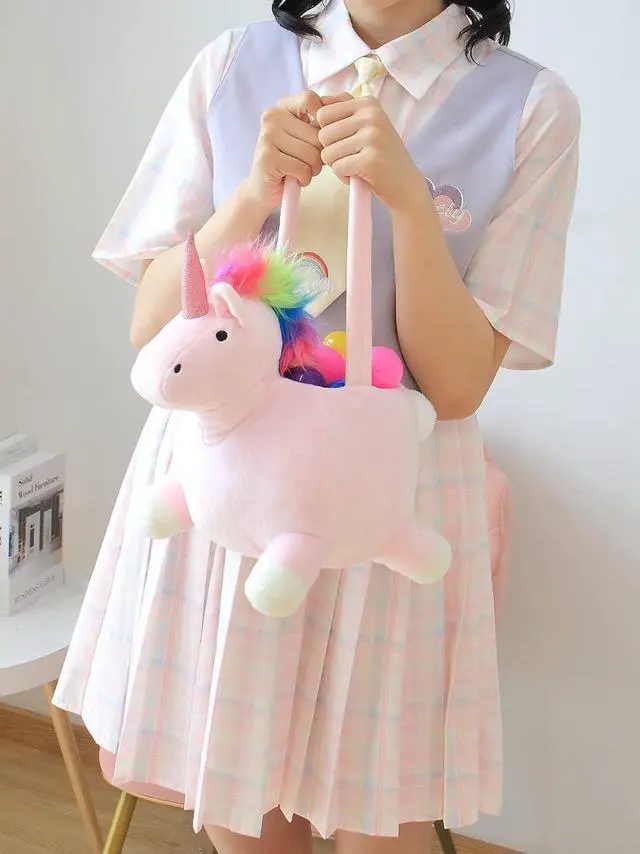 Alt view image 7 of 7 - 3D Halloween Plush Basket Trick or Treat Bag, Cute Unicorn Animal Halloween Candy Bucket for Decorations Party Supplies Candy Gifts Storage, Pink