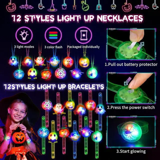 Alt view image 3 of 7 - 118 PCS Halloween Party Favors Bulk, 80 Rings, 14 Brooches, 12 Necklaces, 12 Bracelets,Halloween Toys for Kids, Glow in the Dark Toys, Bulk Halloween Goodie Bag Fillers, Halloween Party Supplies