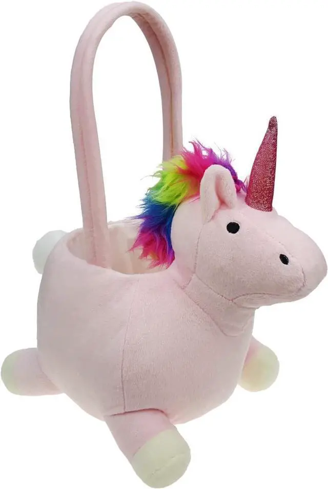 Main image of 3D Halloween Plush Basket Trick or Treat Bag, Cute Unicorn Animal Halloween Candy Bucket for Decorations Party Supplies Candy Gifts Storage, Pink