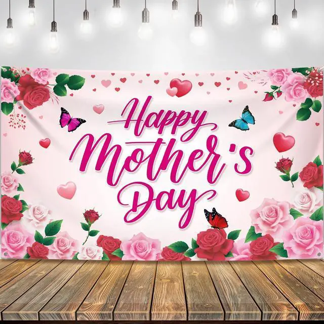 Main image of KatchOn, Happy Mothers Day Banner - XtraLarge, 72x44 Inch | Happy Mothers Day Decorations for Party | Pink Mothers Day Backdrop for Party Supplies, Happy Mothers Day Sign
