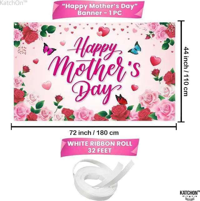 Alt view image 2 of 7 - KatchOn, Happy Mothers Day Banner - XtraLarge, 72x44 Inch | Happy Mothers Day Decorations for Party | Pink Mothers Day Backdrop for Party Supplies, Happy Mothers Day Sign