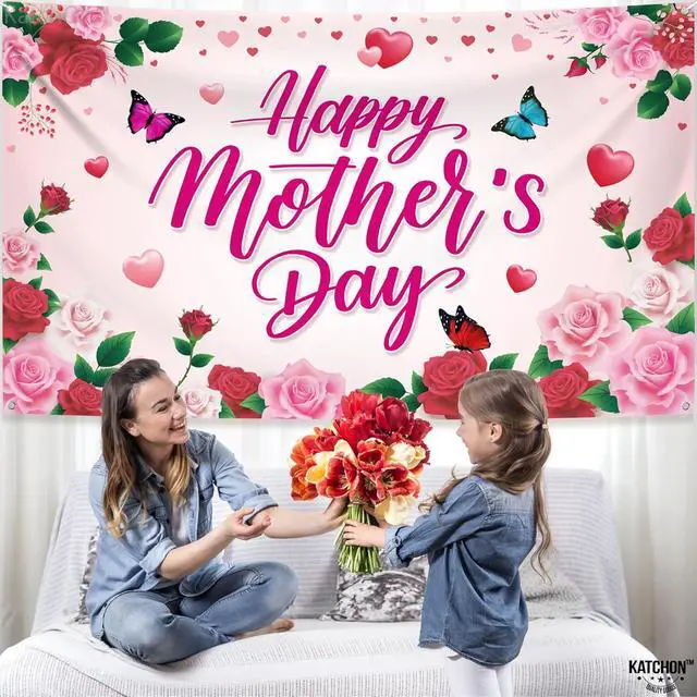 Alt view image 4 of 7 - KatchOn, Happy Mothers Day Banner - XtraLarge, 72x44 Inch | Happy Mothers Day Decorations for Party | Pink Mothers Day Backdrop for Party Supplies, Happy Mothers Day Sign