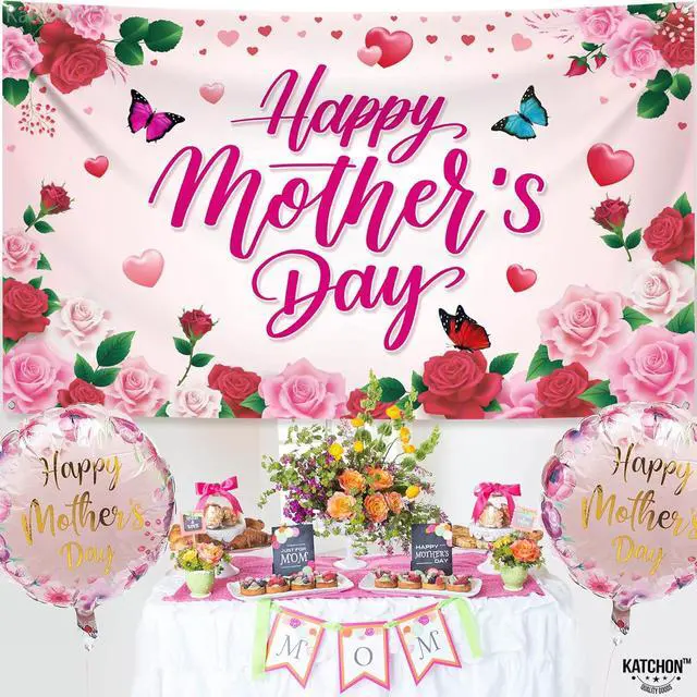 Alt view image 7 of 7 - KatchOn, Happy Mothers Day Banner - XtraLarge, 72x44 Inch | Happy Mothers Day Decorations for Party | Pink Mothers Day Backdrop for Party Supplies, Happy Mothers Day Sign