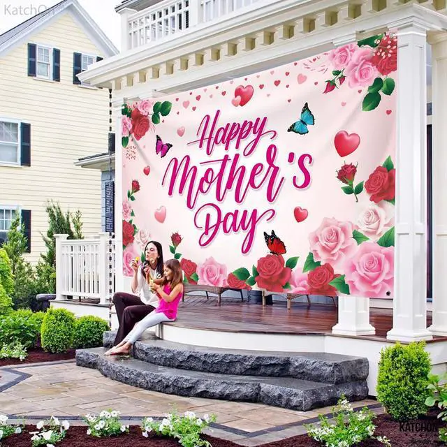 Alt view image 5 of 7 - KatchOn, Happy Mothers Day Banner - XtraLarge, 72x44 Inch | Happy Mothers Day Decorations for Party | Pink Mothers Day Backdrop for Party Supplies, Happy Mothers Day Sign