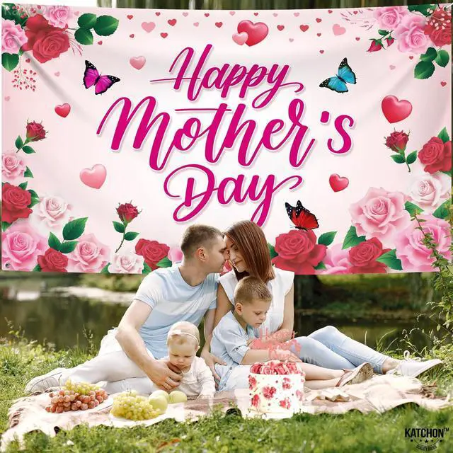 Alt view image 6 of 7 - KatchOn, Happy Mothers Day Banner - XtraLarge, 72x44 Inch | Happy Mothers Day Decorations for Party | Pink Mothers Day Backdrop for Party Supplies, Happy Mothers Day Sign