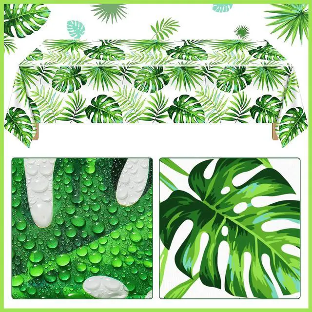 Alt view image 3 of 6 - Tatuo 2 Pieces Palm Leaf Table Covers Hawaii Green Leaves Tablecloths Tropical Leaf Table Cloths and 2 Pieces Palm Leaves Banners Decorations for Tropical Party Decorations
