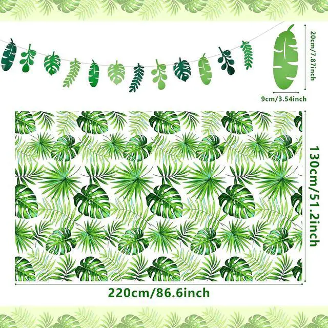 Alt view image 2 of 6 - Tatuo 2 Pieces Palm Leaf Table Covers Hawaii Green Leaves Tablecloths Tropical Leaf Table Cloths and 2 Pieces Palm Leaves Banners Decorations for Tropical Party Decorations