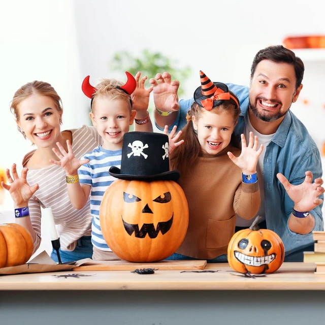Alt view image 3 of 6 - 48 Pcs Halloween Slap Bracelets, 12 Styles for Halloween Party Favors, Assorted Bulk Pumpkin Zombie Witches Snap Bracelet Wristbands for Kids Halloween Party Gift Bag Filler Supply