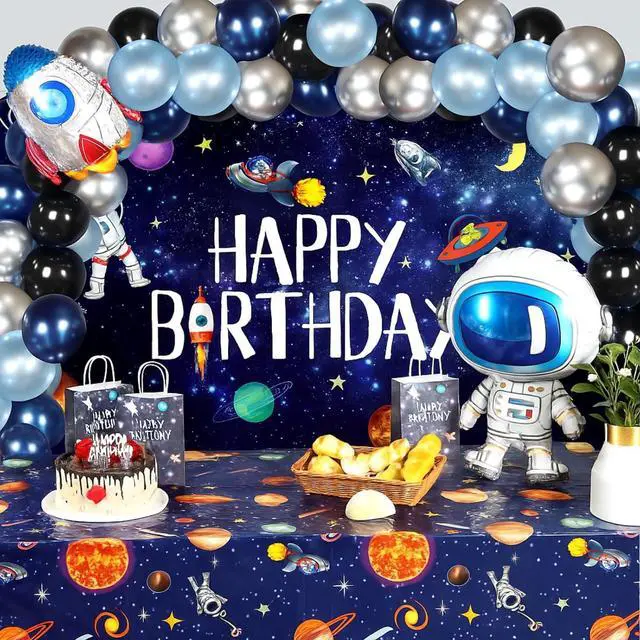Main image of Sumind 47 Pcs Outer Space Birthday Party Decoration Set, Solar System Astronaut Rocket Backdrop Banner Tablecloth Balloons Space Birthday Party Supplies for Kids Planet Photo Booth Galaxy Decor