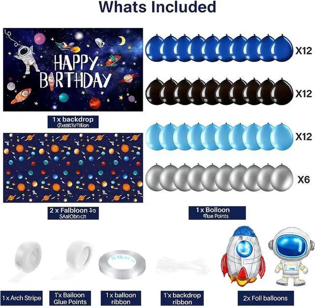 Alt view image 2 of 7 - Sumind 47 Pcs Outer Space Birthday Party Decoration Set, Solar System Astronaut Rocket Backdrop Banner Tablecloth Balloons Space Birthday Party Supplies for Kids Planet Photo Booth Galaxy Decor