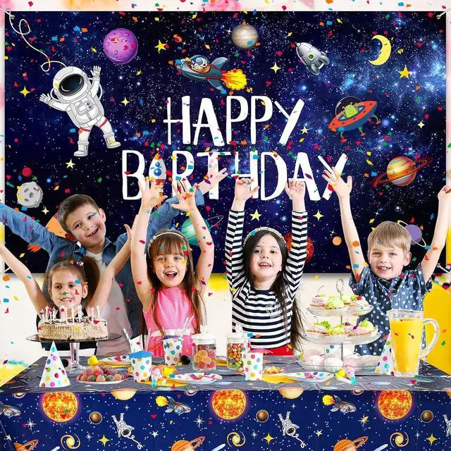 Alt view image 3 of 7 - Sumind 47 Pcs Outer Space Birthday Party Decoration Set, Solar System Astronaut Rocket Backdrop Banner Tablecloth Balloons Space Birthday Party Supplies for Kids Planet Photo Booth Galaxy Decor