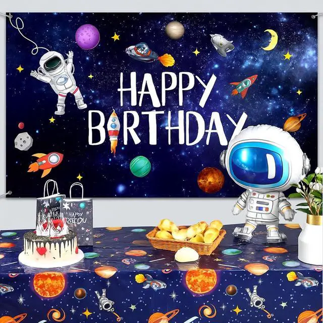 Alt view image 4 of 7 - Sumind 47 Pcs Outer Space Birthday Party Decoration Set, Solar System Astronaut Rocket Backdrop Banner Tablecloth Balloons Space Birthday Party Supplies for Kids Planet Photo Booth Galaxy Decor
