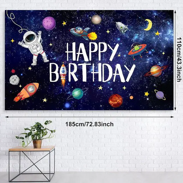 Alt view image 6 of 7 - Sumind 47 Pcs Outer Space Birthday Party Decoration Set, Solar System Astronaut Rocket Backdrop Banner Tablecloth Balloons Space Birthday Party Supplies for Kids Planet Photo Booth Galaxy Decor