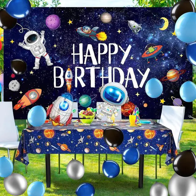 Alt view image 7 of 7 - Sumind 47 Pcs Outer Space Birthday Party Decoration Set, Solar System Astronaut Rocket Backdrop Banner Tablecloth Balloons Space Birthday Party Supplies for Kids Planet Photo Booth Galaxy Decor