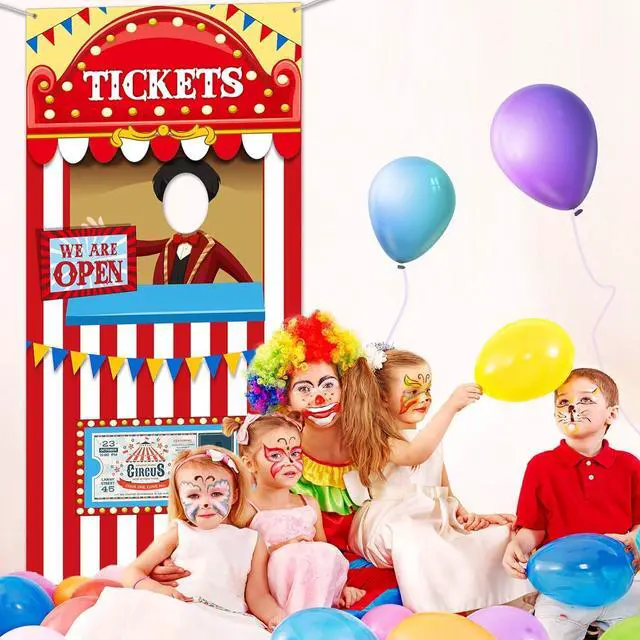Alt view image 4 of 7 - Carnival Circus Theme Party Decorations, Halloween Carnival Photo Door Banner Ticket Booth Backdrop Props, Large Photo Door Banner Door Hanging for Halloween Decorations Carnival Game Supplies