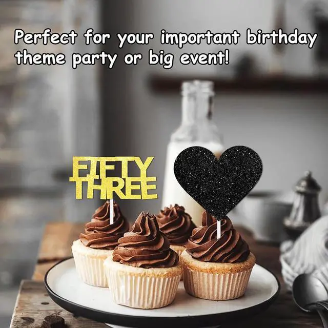Alt view image 7 of 7 - 18pcs Black Gold Glitter Dessert Cupcake Pick for Straight Outta 1973 Cheer to 53rd Years Old Theme Decor Supplies Happy 53rd Birthday Party Decoration