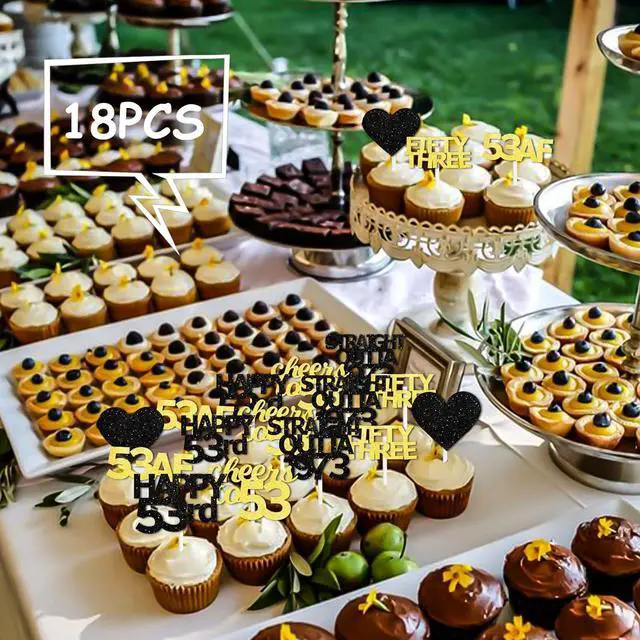 Alt view image 6 of 7 - 18pcs Black Gold Glitter Dessert Cupcake Pick for Straight Outta 1973 Cheer to 53rd Years Old Theme Decor Supplies Happy 53rd Birthday Party Decoration