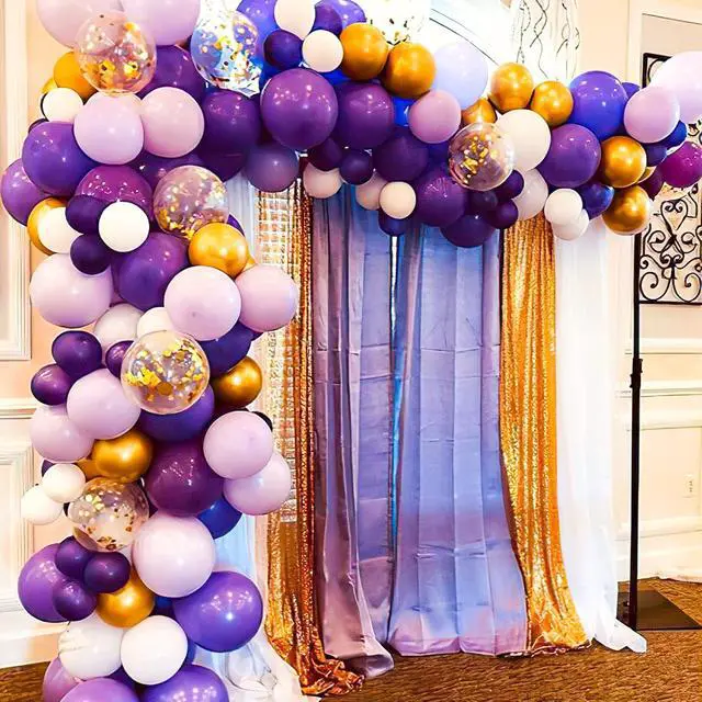 Alt view image 2 of 7 - 73-Pack 12 Inch Purple and Gold Balloons - Dark Purple, Metallic Gold & White Confetti Balloons for Graduation Decorations, Birthday Party Supplies, Anniversary Celebration