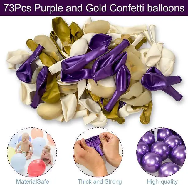 Alt view image 3 of 7 - 73-Pack 12 Inch Purple and Gold Balloons - Dark Purple, Metallic Gold & White Confetti Balloons for Graduation Decorations, Birthday Party Supplies, Anniversary Celebration