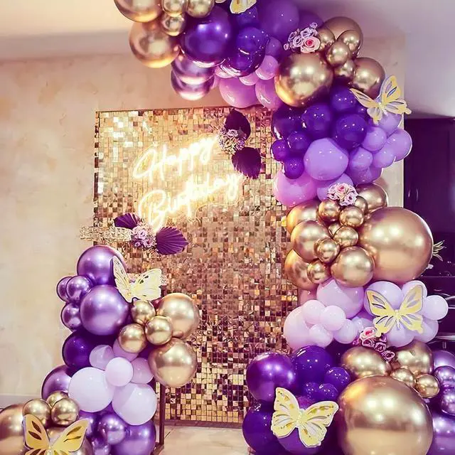 Alt view image 5 of 7 - 73-Pack 12 Inch Purple and Gold Balloons - Dark Purple, Metallic Gold & White Confetti Balloons for Graduation Decorations, Birthday Party Supplies, Anniversary Celebration