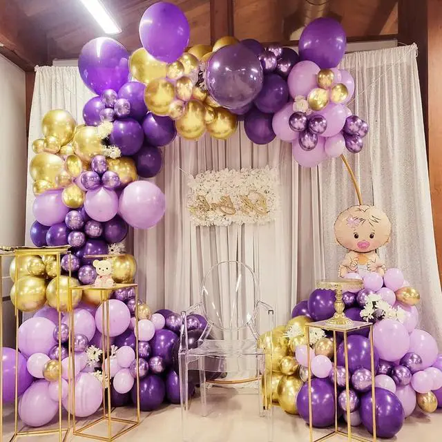 Alt view image 6 of 7 - 73-Pack 12 Inch Purple and Gold Balloons - Dark Purple, Metallic Gold & White Confetti Balloons for Graduation Decorations, Birthday Party Supplies, Anniversary Celebration