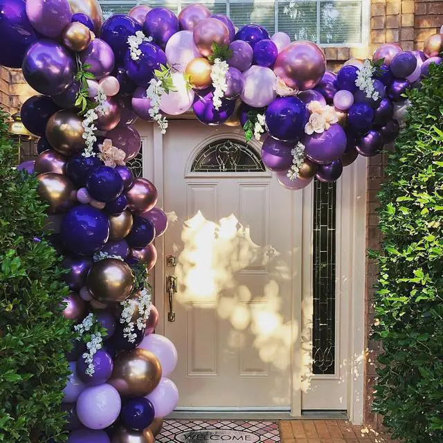 Alt view image 7 of 7 - 73-Pack 12 Inch Purple and Gold Balloons - Dark Purple, Metallic Gold & White Confetti Balloons for Graduation Decorations, Birthday Party Supplies, Anniversary Celebration