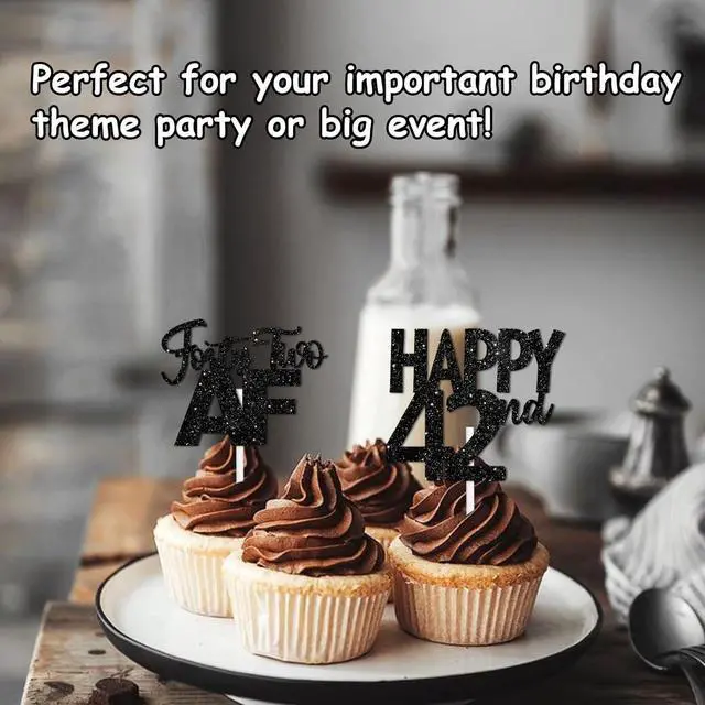 Alt view image 7 of 7 - 30pcs Black Glitter Dessert Cupcake Pick for Straight Outta 1984 Legend Since 1984 Theme Decor Supplies Men Boys Happy 42nd Birthday Party Decoration