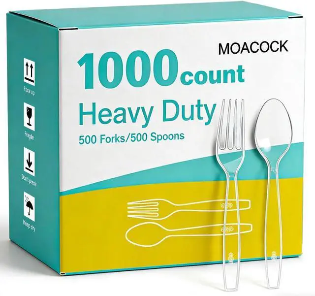 Main image of MOACOCK 1000 Count Plastic Silverware, Heavy Weight Plastic Forks Spoons Disposable Utensils Cutlery Set for Wedding Party Supplies Everyday Use