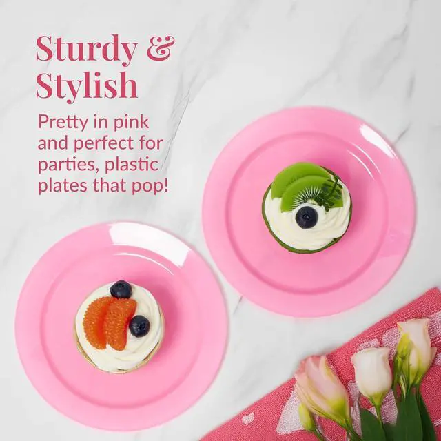 Alt view image 2 of 6 - Prestee Pink Plastic Plates 6.25" 100 Pack Disposable Party Plates for Wedding, Events, Parties Elegant Pink Plastic Plates for Party, Fancy Disposable Dinnerware for Desserts, Salad