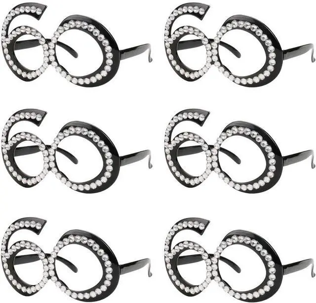 Main image of Ocean Line 60th Birthday Glasses - Number Crystal Frame, Party Favors, Wedding, Funny Costume Sunglasses, Novelty Eyewear Celebration Decoration for Kids and Adults 6 Pack (60)