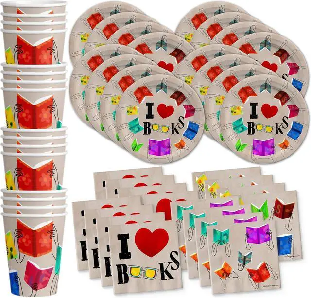 Main image of Birthday Galore Book Club Birthday Themed Party Supplies for Kids and Adults - Ideal Celebration Tableware Set with Plates, Napkins, & Cups Quick Colorful Setup Decoration For All Events - Kit for 16