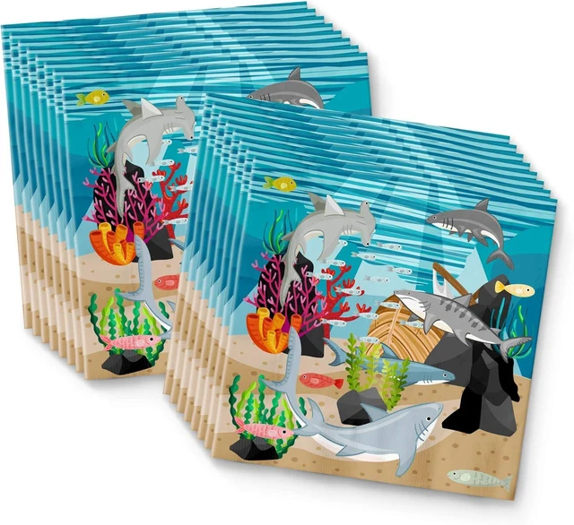 Alt view image 4 of 7 - Shark Birthday Party Supplies - Ocean Animal Theme Party Supplies - Coral Reef Party Supplies | Tableware Set Includes Plates, Napkins and Cups | Kit for 16