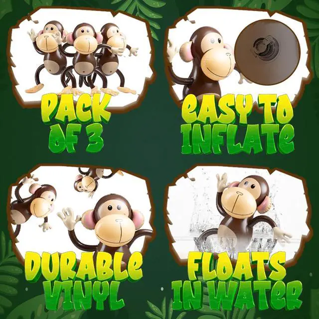 Alt view image 2 of 7 - Large Inflatable Monkey (Pack of 3) 27-Inch Monkeys for Baby Shower, Safari, Jungle Themed Birthdays, Blow Up Animal Party Favors and Decorations for Kids and Toddlers