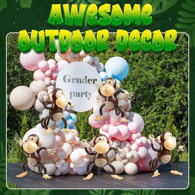 Alt view image 5 of 7 - Large Inflatable Monkey (Pack of 3) 27-Inch Monkeys for Baby Shower, Safari, Jungle Themed Birthdays, Blow Up Animal Party Favors and Decorations for Kids and Toddlers