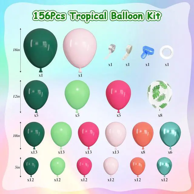 Alt view image 2 of 7 - Ouddy Life 156pcs Tropical Balloons Arch Garland Kit, Hawaiian Summer Luau Party Decorations, Hot Pink Dark Green Orange Palm Leaves Balloons for Aloha Flamingo Beach Pool Baby Shower Birthday Decor