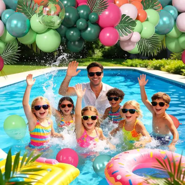 Alt view image 3 of 7 - Ouddy Life 156pcs Tropical Balloons Arch Garland Kit, Hawaiian Summer Luau Party Decorations, Hot Pink Dark Green Orange Palm Leaves Balloons for Aloha Flamingo Beach Pool Baby Shower Birthday Decor